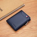 VANNANBA Wallet for Men Leather Genuine  Card Holder with Zipp Coin Pocket Black Blue. 