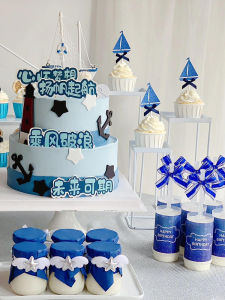 ตกแต่งโต๊ะขนมปีนเรือไม้สีน้ำเงินสำหรับผู้ใหญ่ ตกแต่งงานวันเกิด งานแต่งงาน งานปาร์ตี้ งานวันเกิด งานวันหยุด งานปาร์ตี้