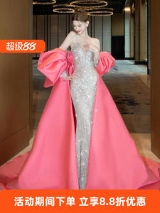 ชุดราตรีสุดหรูสไตล์ฝรั่งเศส ชุดแต่งงานพร้อมกระโปรงหางปลา ชุดเจ้าสาว ชุดราตรี ชุดน้ำหนักเบา ชุดงานเลี้ยง ชุดทำงาน