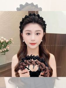 NING ZHOU | Elegant Luxurious Floral Ruffled Pearl Embellished High Crown Headband New 2026
