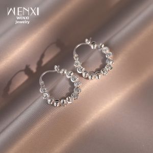 WENXI | Silver Texture Round Pearl Earrings Luxury Unique Design