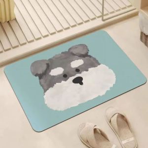 VIKAMA Cute Cartoon Teddy Dog Small Bath Mat Anti-slip Quick Dry Bathroom Floor Mat Entryway Doormat Home Decoration