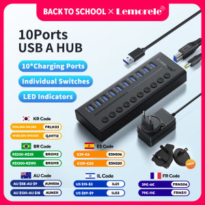 Lemorele | Lemorele TC119 10 Ports USB C HUB Adapter USB 3.0 5Gbps Transmission Type C HUB Docking Station for MacBook Laptop PC and phone