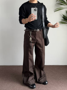 American Retro Brown Straight Leg Slim Fit Trousers Mens Micro Flared Straight Cut Old Money Style Pants Clean Fit Casual Pants