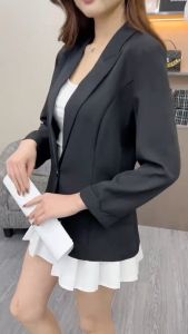 Hello Moderne Women Plain Black Formal Blazer Office Wear Thick Fabric L/2XL 3/4 Sleeve Soft Comfy No Pocket *2001
