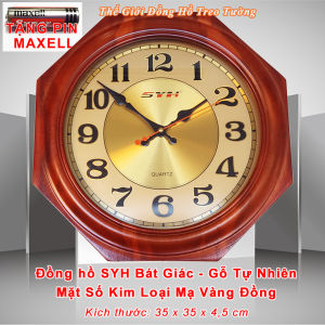 Đồng Hồ Gỗ TỰ NHIÊN SYH Hình Bát Giác – Máy Đồng Hồ Kim Trôi Nhật – Mặt Số Kim Loại Vàng Đồng – Tặng Pin MAXCELL – Bảo Hành 2 Năm