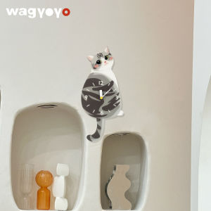 Original Creative Shortie Cheese Cat Wall Clock Silent Moving Tail Gift Moving Cat Clock Acrylic Material Living Room Decor