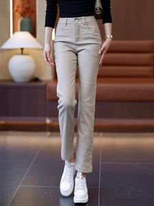 กางเกงยีนส์ทรงตรงเอวสูงสีกรมท่าสำหรับผู้หญิง กางเกงขายาวทรงสลิมฟิตลำลอง ทรงขากระบอกเล็ก ทรงตรง ทรงสลิมฟิต ทรงลำลอง