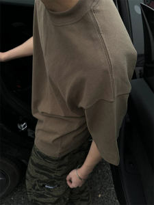 Heavyweight American Retro T-Shirt Teenage Small Collar Solid Color Short Sleeve Mens Proper Shoulder Clothes Half Sleeve Top