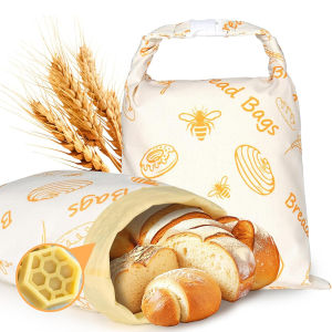 LMETJMA Reusable Beeswax Bread Bags Linen Cotton Sourdough Bread Storage Bags Airtight Freshness Keeper for Homemade Bread