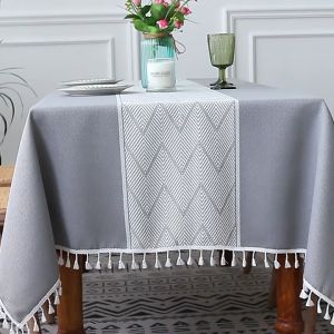 4/6/8 Seater Table Cover Tablecloth Imitation Cotton Linen Table Cloth Water Wave Jacquard Rectangular Household Table Cloth