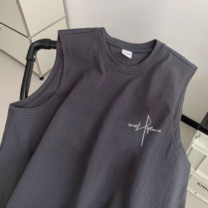 Mens Summer Sleeveless Vest Pure Cotton Sporty Loose Fit Outerwear Tank Top Breathable Comfortable round Neck Printed T-Shirt