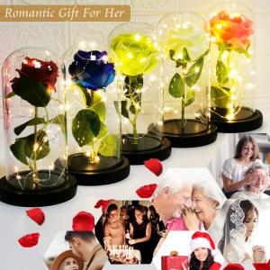 Gold Foil Rose Flower Glowing Glass Cover Valentines Day Mothers Day Gift EverlastingFlower Led Light Wedding Anniversary Gift