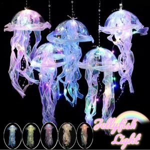 Gradient Jellyfish LED Night Light Handmade Pendant Lamp Colorful Hanging Light for Indoor Outdoor Garden Festival Decoration