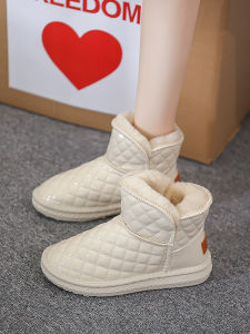 Fur Snow Boots for Women 2024 New Arrival Leather Waterproof Cotton-Padded Shoes Winter Womens Shoes Fleece-lined Thickened Ankle Boots