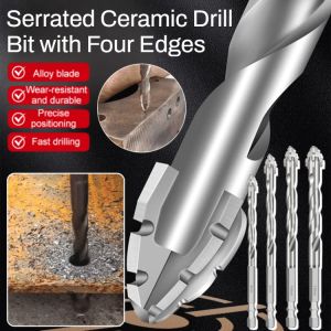 Serrated Ceramic Drill Bit with Four Edges High Hardness Tungsten Steel Eccentric Bit Tile Metal Marble Concrete Special Electric Drill 四刃锯齿陶瓷钻头