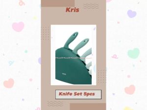 Kris Knife Set 5pcs Green Pisau Dapur Dengan Block Dengan Tatakan Pisau Warna Hijau Krischef Krisbow