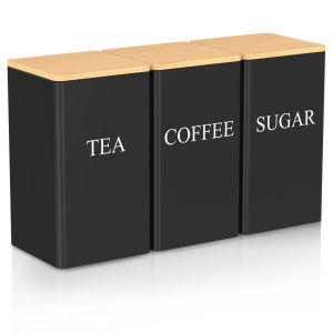 3 ชิ้นกาแฟ Bean เก็บพร้อมฝาปิดไม้ไผ่สไตล์โลหะชากาแฟน้ําตาลคอนเทนเนอร์ชากระป๋องครัว Jar อุปกรณ์ครัวใหม่