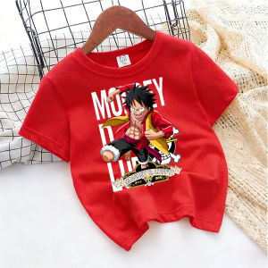 Bandai | One Piece Anime Zoro & Luffy Print 100% Cotton Kids T-shirt Streetwear Casual Short Sleeve Tops for Boys Toddlers