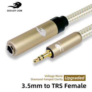 สายหม้อแปลงเสียงตัวเมีย GOLLEY LION ตัวผู้3.5มม. กับ TRSหัวแปลงชาร์จไฟ Aux เกรดสตูดิโอสำหรับเครื่องผสมกีตาร์อินเตอร์เฟซชีลด์สายถักที่ทนทาน