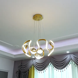 LED Chandelier Tricolor Pendant Light  for Living Room Bedroom European Drop Light Modern Luxury Dining Room Hanging Lamp Starry Sky Projection Creative Lighting