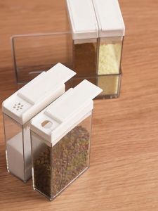 【Woody】 Kitchen Seasoning Storage Box Transparent Seasoning Box Rack Seasoning Tank Storage Container Seasoning Tank Kitchen Ute