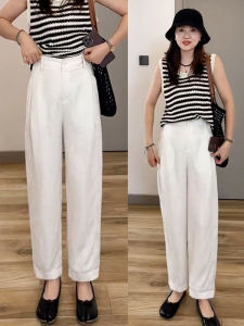 กางเกงขายาวทรงหลวมเอวสูงผ้าลินินไหมฤดูร้อนสำหรับผู้หญิง กางเกงขายาวทรงตรงบางๆ ผ้าไหมน้ำแข็ง ทรงสลิมฟิต กางเกงขายาวทรงยาวคล้ายมีด