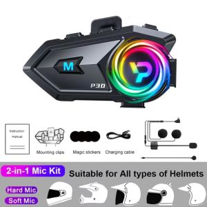 kebidumei | P30 2-in-1 Mic Motorcycle Helmet Intercom Headset Wireless Hands-free Call Waterproof Music Player Speaker FM Radio Earphone