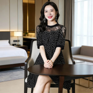 Fashionable Lace Hollow Floral Print Two-Piece Dress Summer Womens Skirt Slimming Concealing A-Line Midi Dress Korean Style