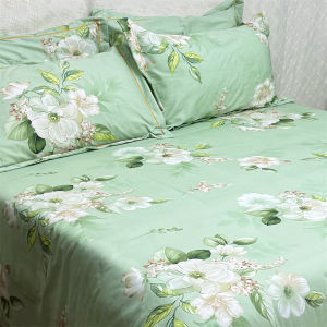 Vải Cotton Nguyên Chất Màu Xanh Lá Cây Hoa Lớn Đơn Giản Cho Giường Đơn Đôi Kích Thước Lớn Tatami Quần Lót Giường Chất Lượng Hàng Hóa