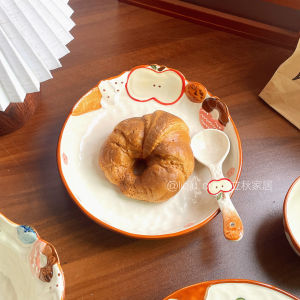 Cute Relief Ceramic Dinnerware Set Rice Bowl Deep Dish Plate Home Use Multi-Function Plate Cartoon Anime Design