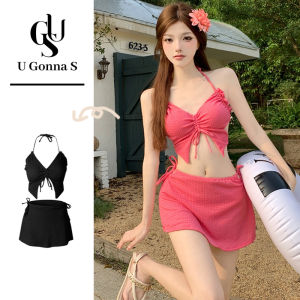 ชุดว่ายน้ำบิกินี่ชุดสวมใส่ชายหาดเซ็กซี่สำหรับผู้หญิง3ชิ้น2024ดันสไตล์ใหม่พร้อมปกปิดเอวสูงแขนกุดน่ารักแฟชั่นยืดได้