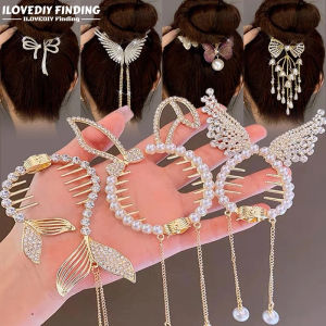 Girls Rabbit Angel Wings Pearl Rhinestone Tassel Pill Head Ponytail Buckle Hair Clip Female Korean Kids Hair Accessories