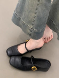 CAIZINI | Leather French Style Metal Buckle Sandals Inner Elevation