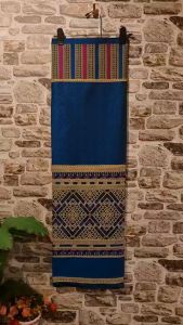 163.ผ้าฝ้าย ผ้าทอทั้งผืน ลายลาวครั่ง สีฟ้าทะเล