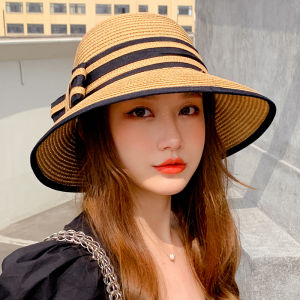 Straw Hat Travel Hat Womens Summer Beach Bow Sunhat Foldable Sun Hat Sun-Proof Face Cover Wide Brim Hat