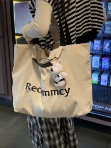 Large Capacity Canvas Tote Bag Casual Commuter Womens Shoulder Bag School Class Handheld Bag Soft Foldable Magnetic Buckle