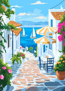 BILIBILI | DIY Oil Painting By Numbers Kits Mediterranean Santorini Greece Village Paint with NumbersHome Decor Wall Art Perfect Gift