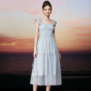 TAMMY TANGS | Elegant High Waist Midi Lace Dress Womens Summer Sleeveless City Commute Work Date Casual Wedding Party Gathering Tour