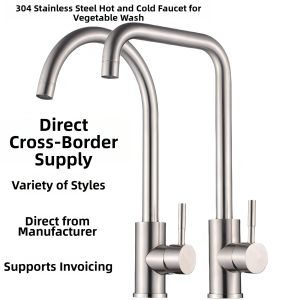 Cold & Hot Water Mixing Kitchen Sink Faucet 304 Stainless Steel Flat Three-way
