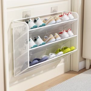 Wall-Mounted Multi-Layer Shoe Rack Entrance Hall Bathroom Storage Organizer Metal Small Size Shoe Shelf Home Decor Furniture