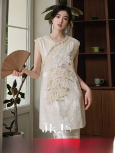 JK＆JS | Elegant Vintage Cheongsam Dress New Chinese Style Loose Womens Dress Heavy Embroidery National Trend JKJS【Shu Weiyang】