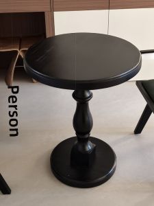 Round Coffee Table 60cm American Style Dining Table Solid Wood Side Table Middle Ancient Black Coffee Table French Retro Small round Table Commercial Use