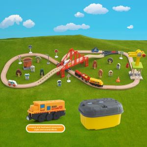 LEKU | Intelligent Educational Wooden Train Track Set City Building Model Storage Box