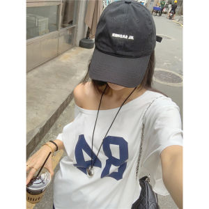 Áo Thun Nữ Hở Vai in Chữ Phong Cách Mới Mùa Hè Dáng Rộng Dài Vừa Phải Chất Liệu Cotton Cổ Chữ U Tay Ngắn in Họa Tiết Thời Trang