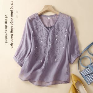 Moxueer | Áo Blouse Che Bụng Thanh Lịch Thời Trang 3/4 T Tay