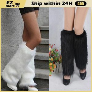 Warm Fashion Faux Fur Solid Color Long Leg Warmers Boot Socks for Winter Women Soft White Fluffy Leg Warmer Women Girls Winter Warm Faux Fur Stockings Long Socks Legging Foot Boot Covers Thick Calf Socks
