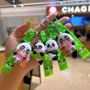 C.three Cute Giant Panda Key Chain Bag Doll Key Chain Cartoon Creative Pendant