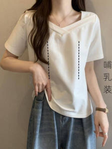 Áo Thun Cotton Tay Ngắn Mùa Hè Thiết Kế Nhỏ Gọn Che Phủ Mỡ Béo Phì Kiểu Dáng Pháp Thường Ngày Có Khóa Kéo