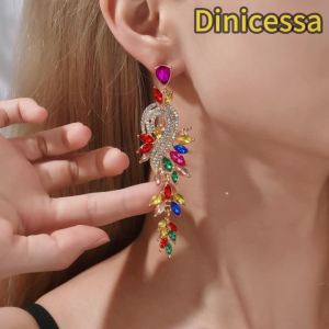 Design Dangle Earrings For Women Girl Luxury Elegant Metal Hollow Chain Leaves Crystal Brincos Pendant Jewelry Ear Accessories
